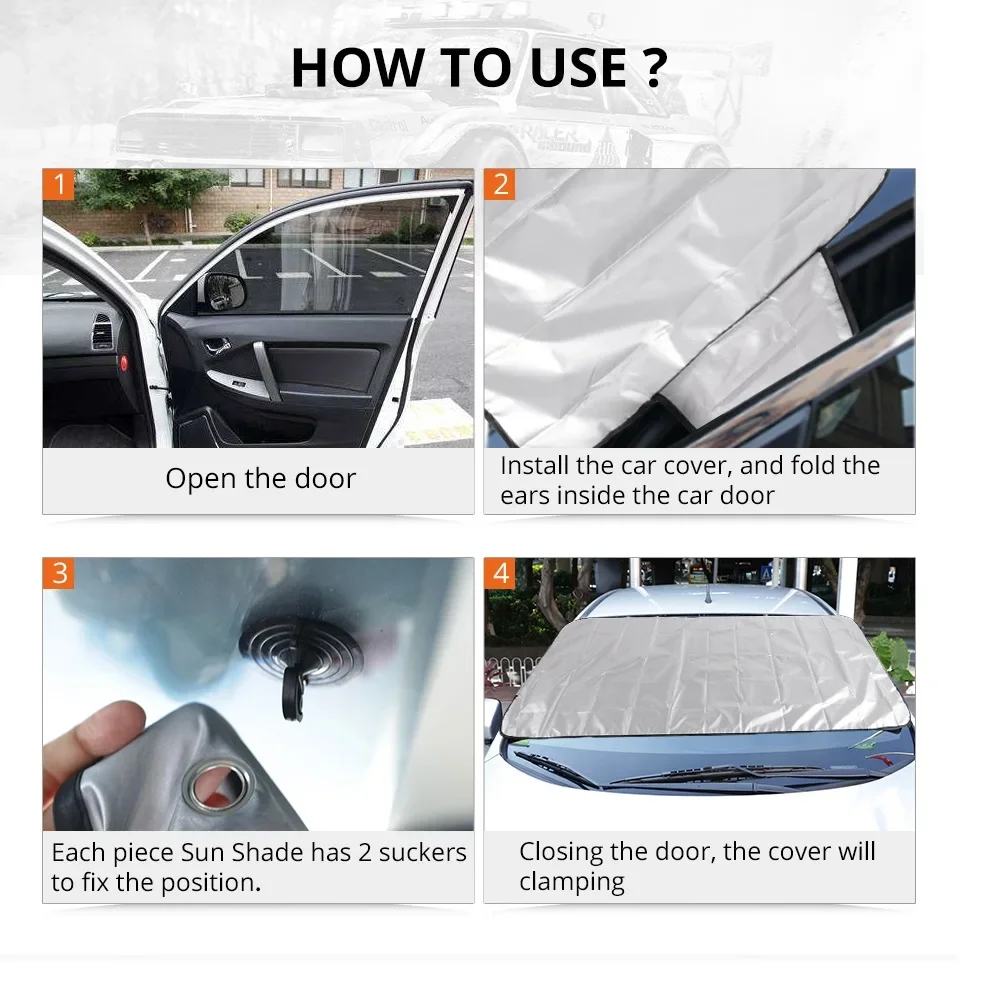 Car Frost Sun Shade Protector Cover Tarp Flap Windshield Cover Smart Windscreen Snow Automobile Anti-UV Nylon Sunction Winter view 5