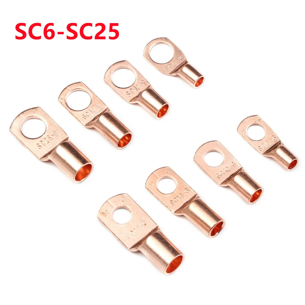 10/25/50/100pcs SC Type Wire Nose Terminal Copper Lug Ring Wire Connectors Bare Cable Electric Crimp Terminal SC6 SC10 SC16 SC25