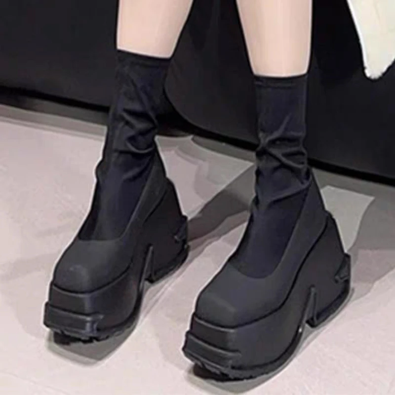 جديد الأحذية النسائية منصة أحذية عالية الكعب 2025 مصمم جورب أحذية الشتاء مضخات القوطي تشيلسي الأحذية أحذية مشي Mujer بوتاس #4