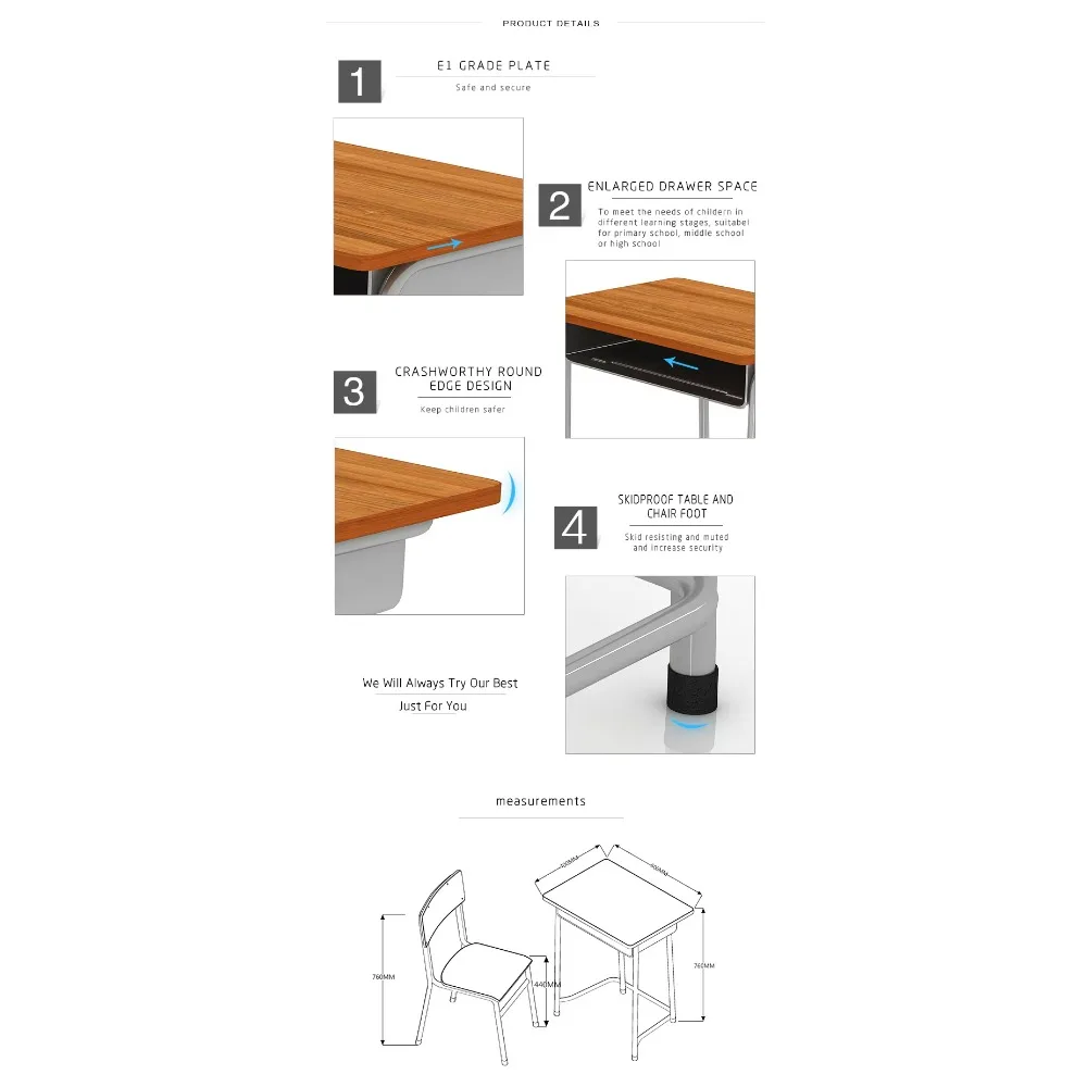 High Quality Modern Cheap High School Wooden School Student Desk And Chair Set