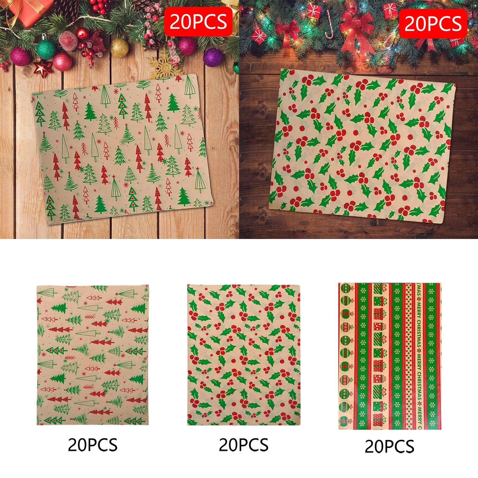 20x papel de embalagem de buquê de papel de embrulho de Natal para artesanato festivo DIY