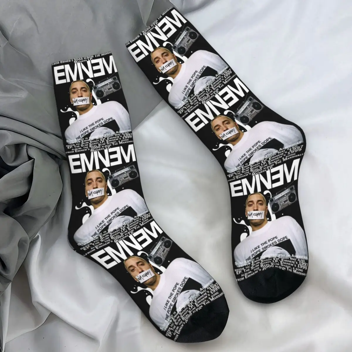 Famous Rapper Eminem Stockings Unisex Men Rock Music Socks High Quality Novelty Socks Spring Outdoor Non Skid Design Socks Gift