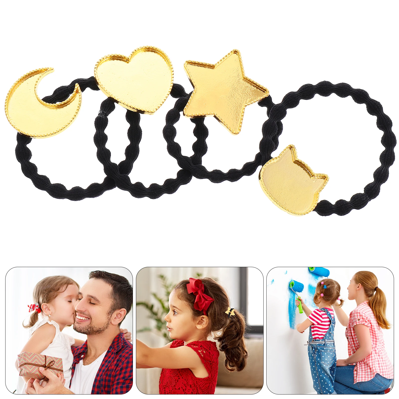 

4pcs Elastic Ties Alloy Frame Scrunchies Diy Accessories Durable Resistant Cord Thick Thin Curly Straight Hair Use