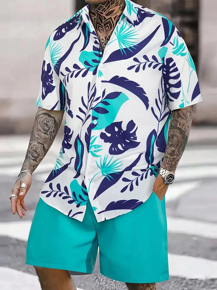 Hawaiian Men\'s Short-sleeved Shirt And Beach Shorts Set Summer Casual Men\'s Shirt Beach Vacation Loose Breathable Men\'s Shorts