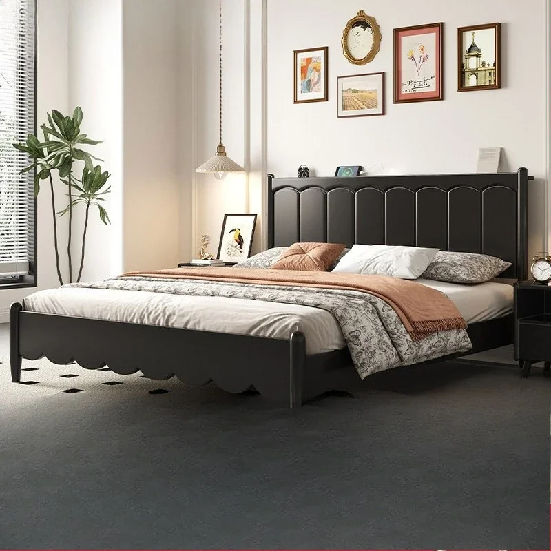 

French all-solid wood bed modern simple 1.8m small apartment household 1.5m master bedroom single double black storage wedding