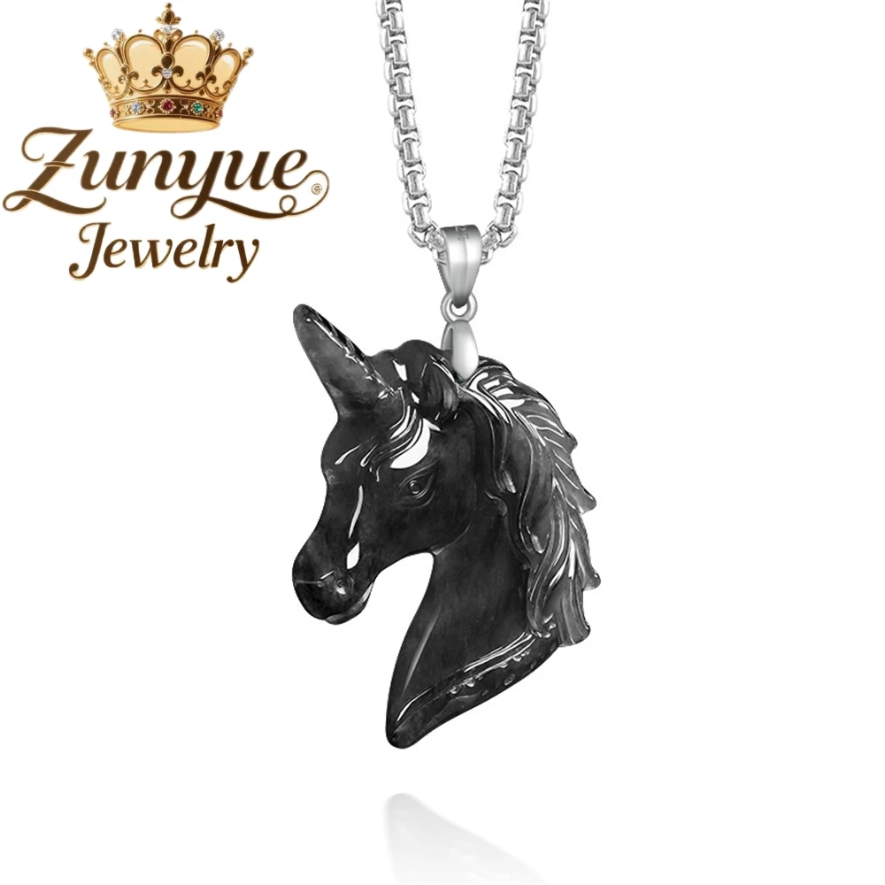 

S925 Silver Setting With Natural Myanmar Genuine Jadeite Star-Shaped Unicorn Pendant Luxury Quality Fashion Jewelry Exquisite