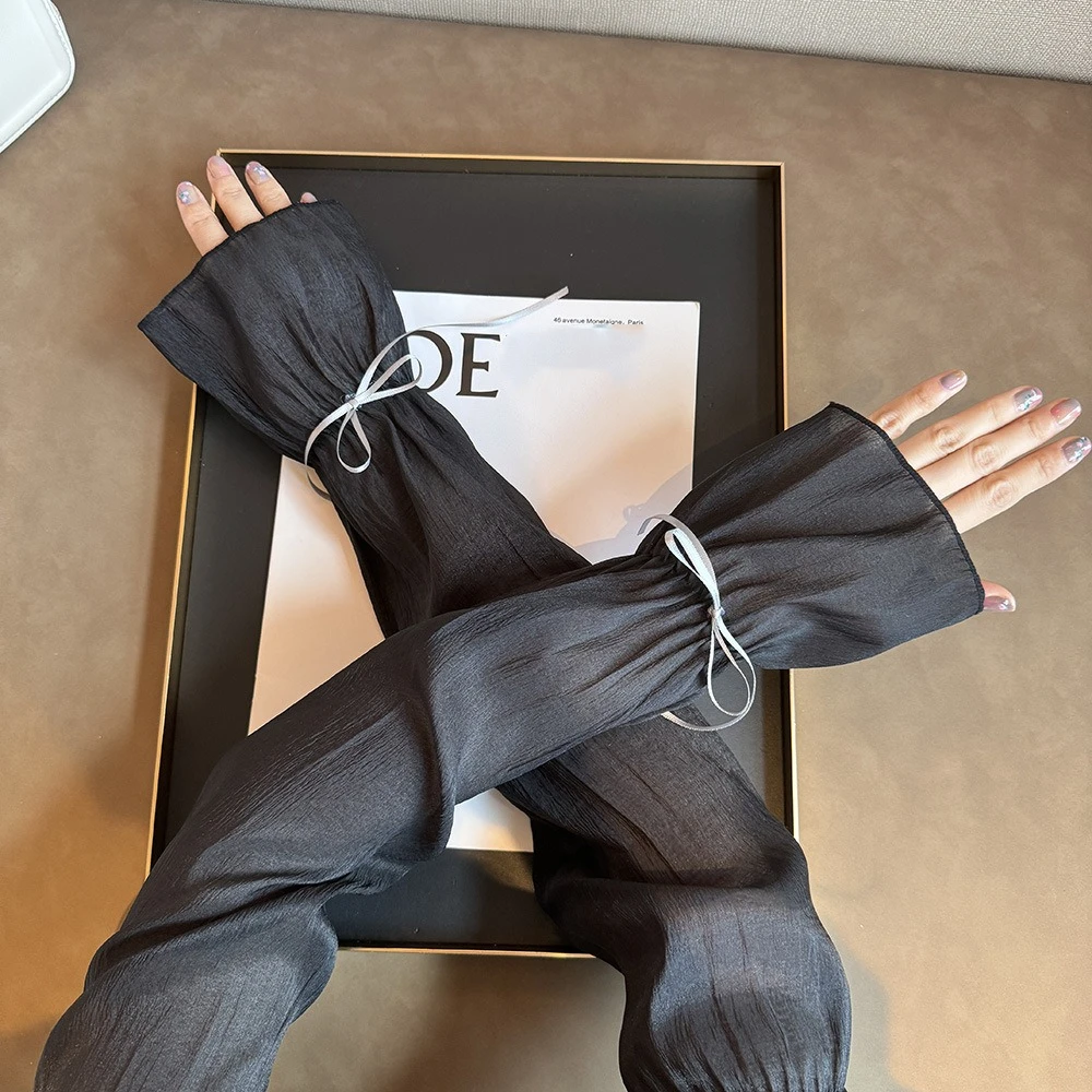 

2 шт./компл., защита от солнца, марлевые рукава с бантом, тонкие дышащие длинные рукава без пальцев, шелковая лента, сладкая