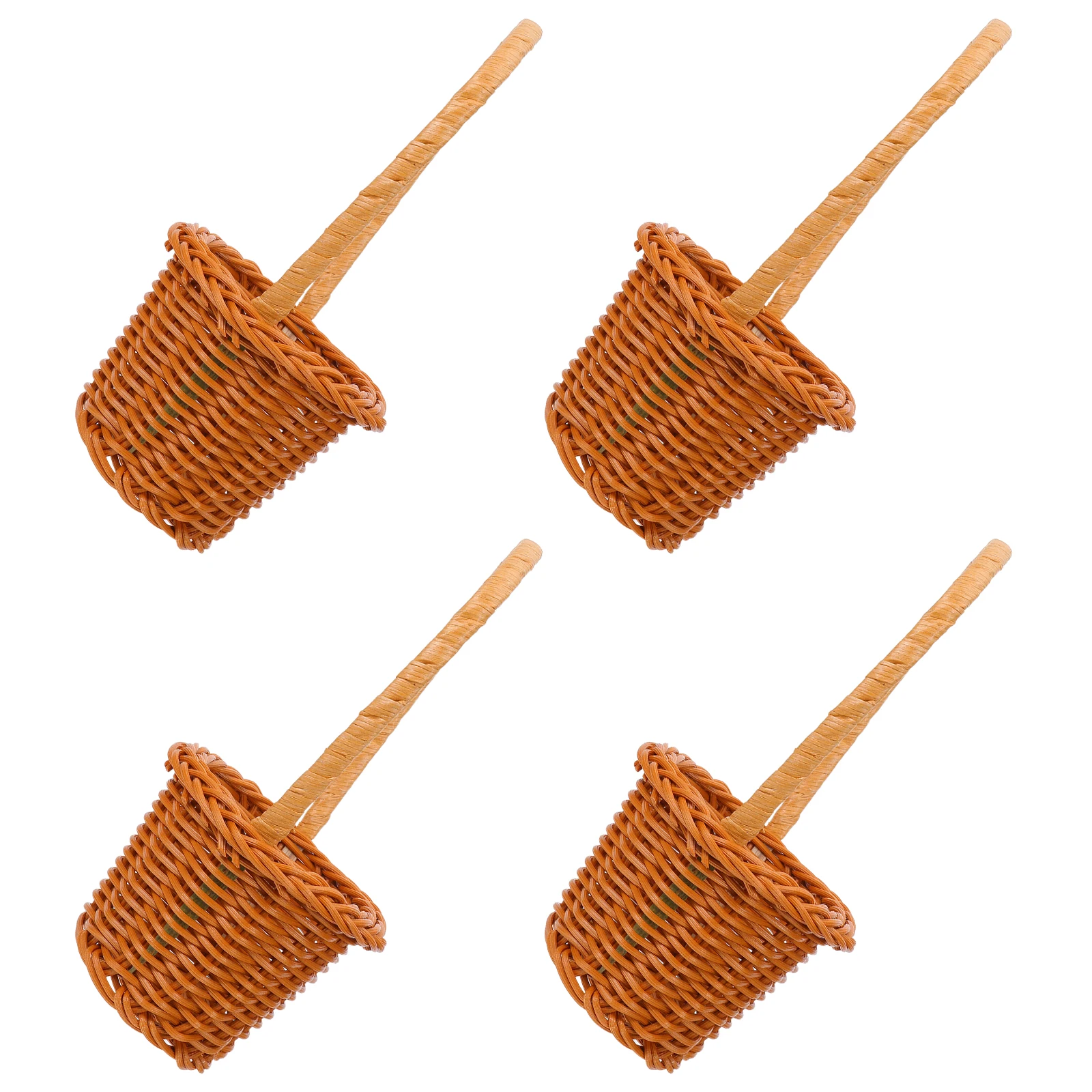 

4Pcs Round Imitation Rattan Woven Baskets Plastic Small Storage Basket Handles Tabletop Kitchen Pantry Shelf Bread Vegetable