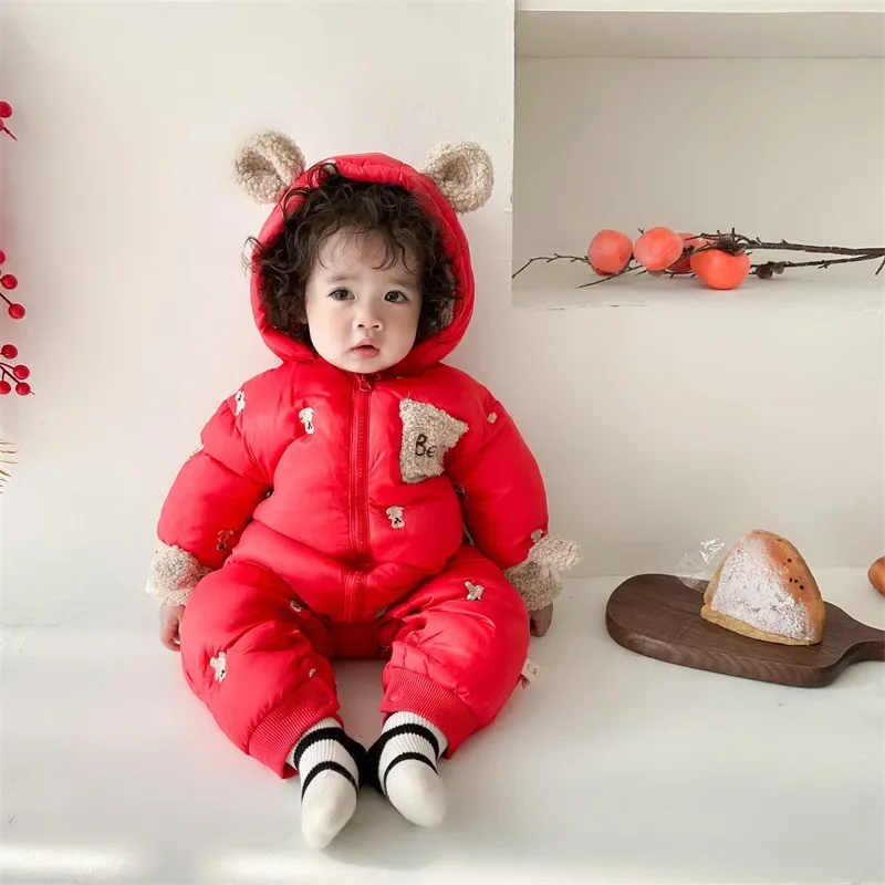 Winter Baby Jumpsuit Thick Warm Infant Hooded Inside Fleece Rompers Newborn Boy Girl Overalls Outerwear Baby Sets High Quality