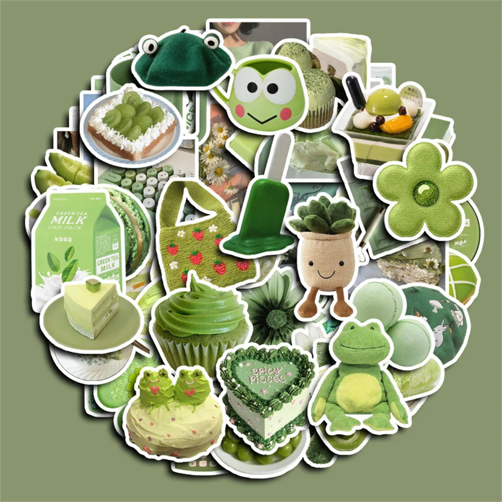 60pcs Green Abstract Aesthetics Stickers For Notebooks Phone Scrapbook Vintage DIY Sticker Pack Craft Supplies