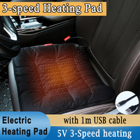 5V Electric Heating Pad 45x45cm Car Seat Cushion with 1m USB Charging Cable 3 Level Thermostat Adjustable Winter Chair Warmer