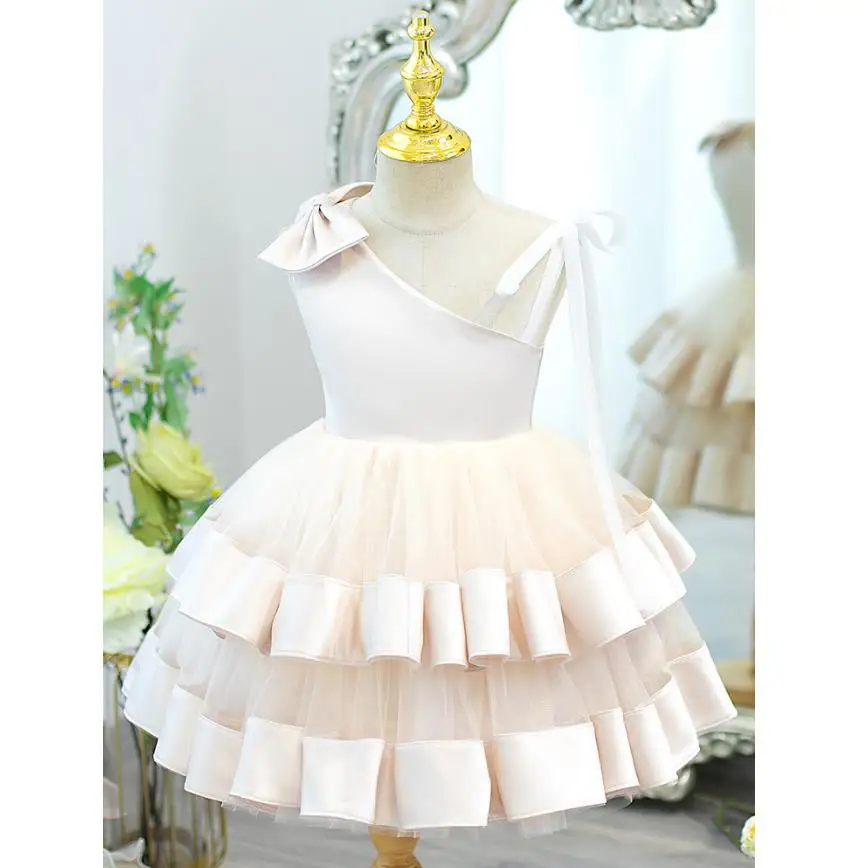 

New Children Boutique Princess Evening Gown Bow Sleeveless Design Wedding Birthday Baptism Eid Party Girls Dress A3212