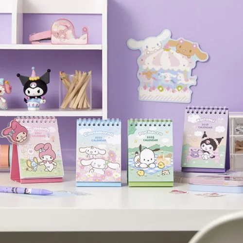 Sanrio 2025 Mini Desk Calendar Cartoon Kuromi Cinnamoroll Cute Ins Desktop Student Office Japanese Calendar Monthly Calendar