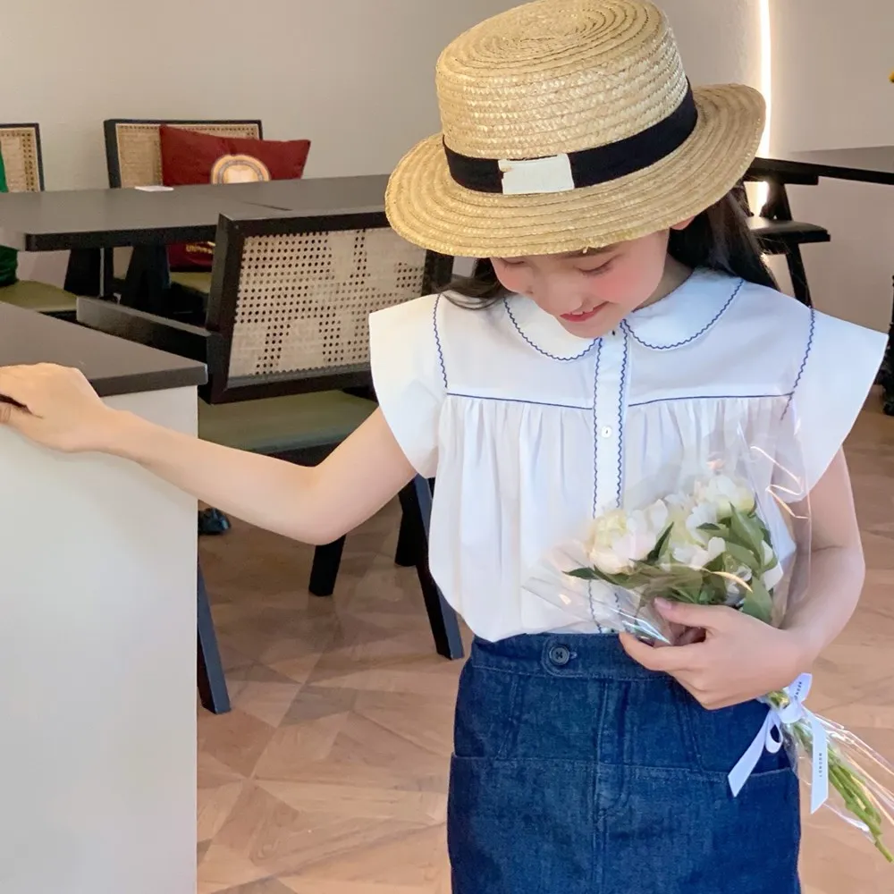 قمصان صيفية عصرية للأطفال والبنات ملابس أطفال قطنية قميص بناتي جميل بنمط عرقي بسيط