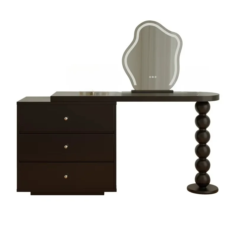 

French retro small solid wood dresser mirror integrated chest master bedroom black