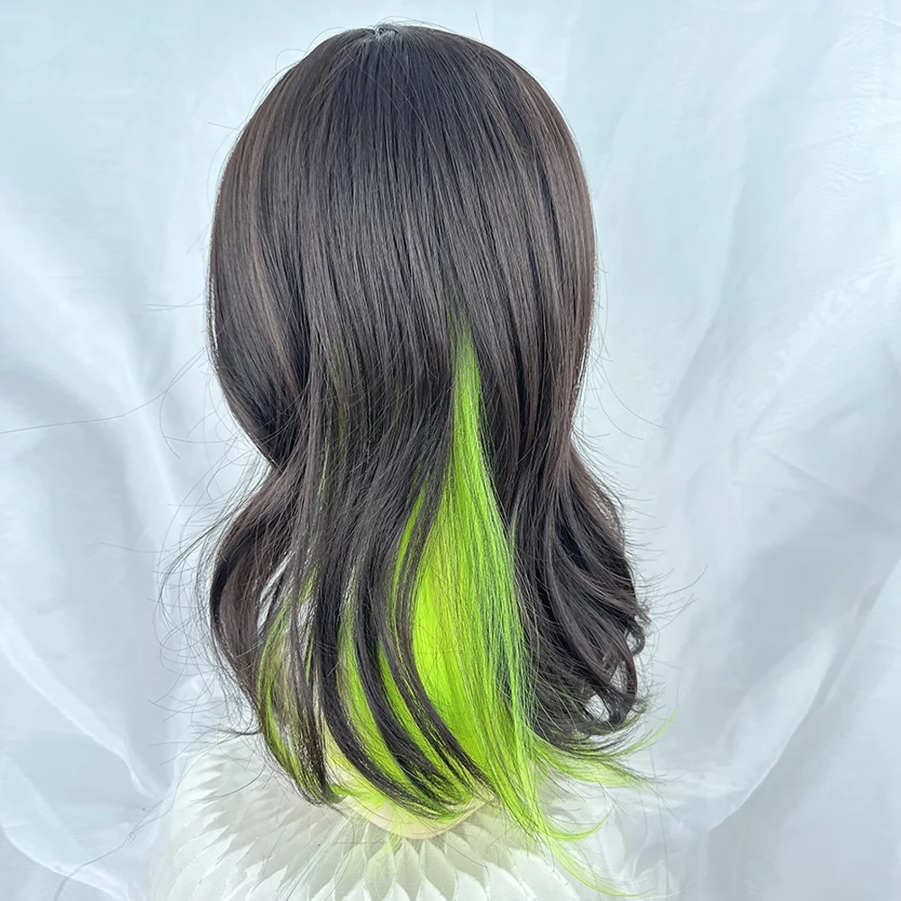 GAKA طويل متموج أومبير أسود أخضر يسلط الضوء على المرأة شعر مستعار اصطناعي مع الانفجارات رقيق لوليتا شعر مستعار للمسرحيات التنكرية للحزب اليومي