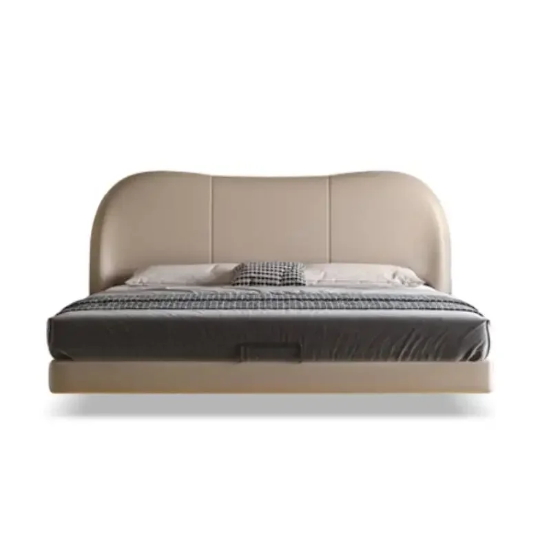 

Элегантная скандинавская кровать размера «queen-size» на платформе, довольно уникальная каркас кровати из массива дерева для спальни, освещенная гибкая мебель размера «queen-size», домашняя мебель