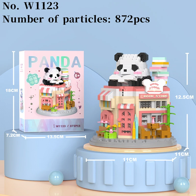 Cartoon Panda House Street View Building Blocks Miniature Scene DIY Assembly Model Educational Children's Toy Birthday Gift