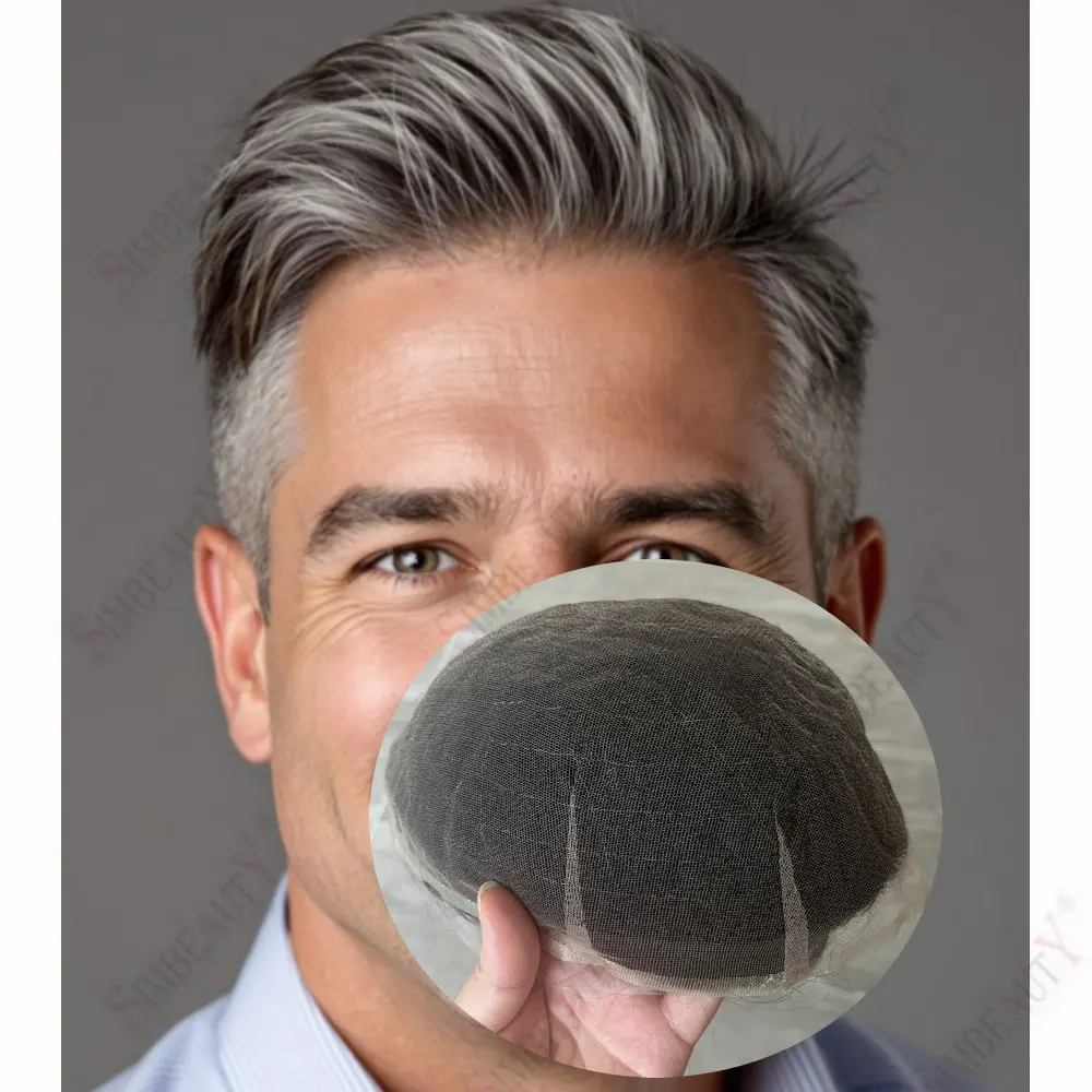 

Undetectable Man's Wig Grey Brown Black 100% Human Hair Toupee Breathable Full Swiss HD Lace Durable Capillary Prosthesis System