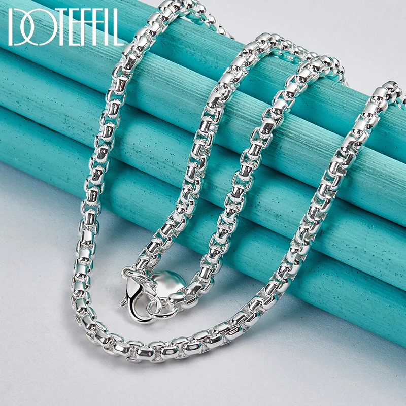 

DOTEFFIL 925 Sterling Silver 18/20/24 Inch Necklace 5mm Round Box Chain For Woman Men Fashion Wedding Engagement Charm Jewelry