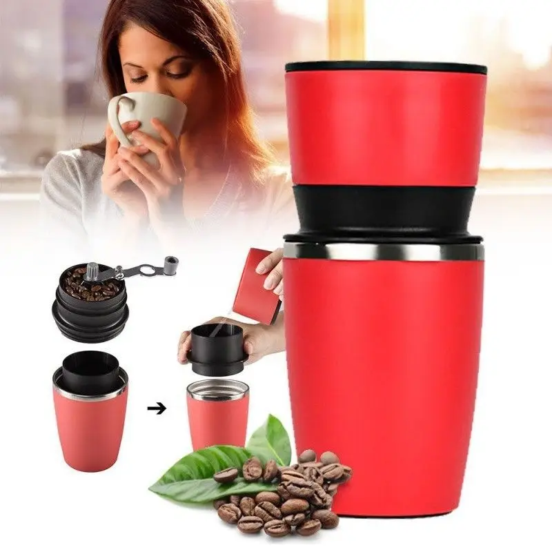 Travel Coffee Mug Grinder Filter Built-in Set Manual Coffee Mocha Maker