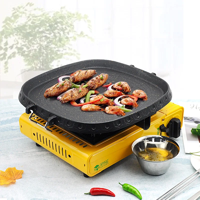 

Korean BBQ Grill Square Pan with Maifan Stone Coated Surface Non-Stick Camping Frying Pan Portable BBQ Grill Plate for Outdoor