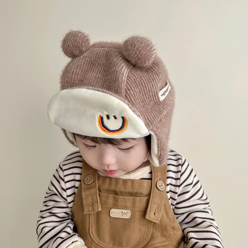 Soft Thicken Warm Baby Hats Lovely Smile Pattern Kids Boys Girls Ear Protection Caps Winter Toddler Children Hat