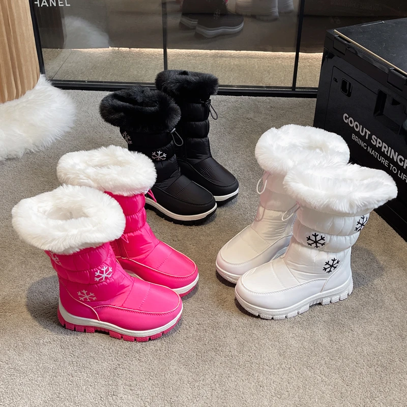 

Winter Girls Boys Snow Boots Children's Knee-high Christmas Warm Plush Outdoor Platform Non Slip Kids Waterproof Long Boots