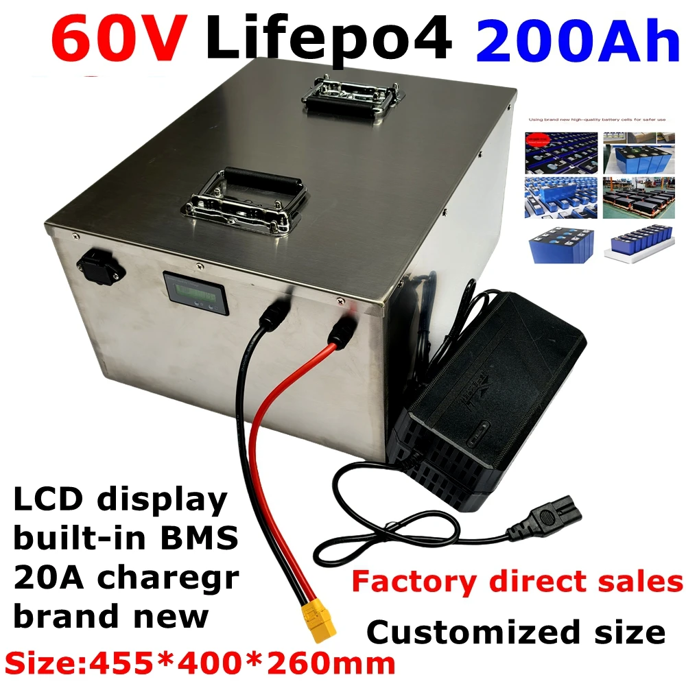 

LL-60V 200Ah lifepo4 battery Lithium Rechargeable BMS 20S deep cycle for 7200W bicycle bike scooter Motorcycle + 20A charger