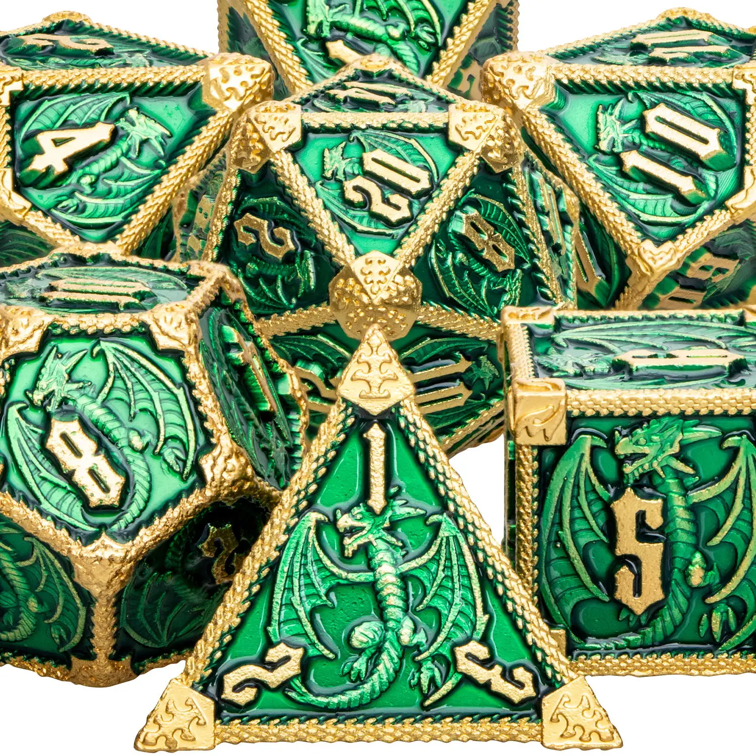 

Зеленый D + D Металлический многогранный кости идентификатора Дракона Для подземелья и дракона Pathfinder ролевая игра D20 D12 D10 D8 D6 D4 набор костей