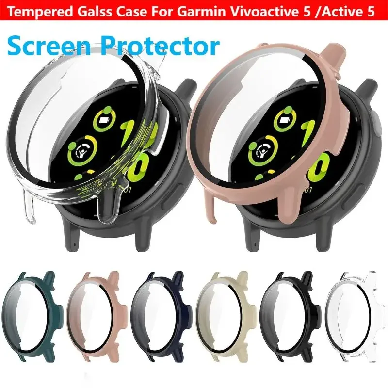 Tempered Glass Case For Garmin Vivoactive 5 / Active 5 Smart Watch Strap Screen Protector Cover Film Protective Bumper Shell