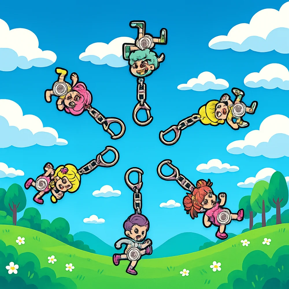 

12 шт./компл., забавный дизайн, вращающийся брелок с гироскопом, спортивная тема для бега, милый аниме-стиль, ручной спиннер, кулон в форме гироскопа