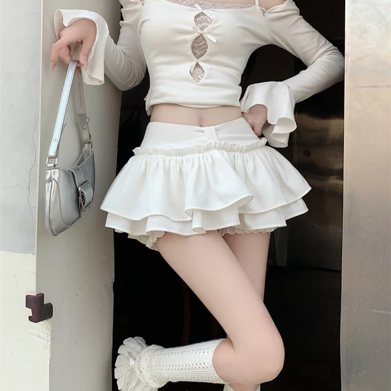 

Women Mini Skirts Summer Hotsweet Ruffles Design Solid Daily Fashion High Waist Faldas Age-reducing Girls All-match Streetwear