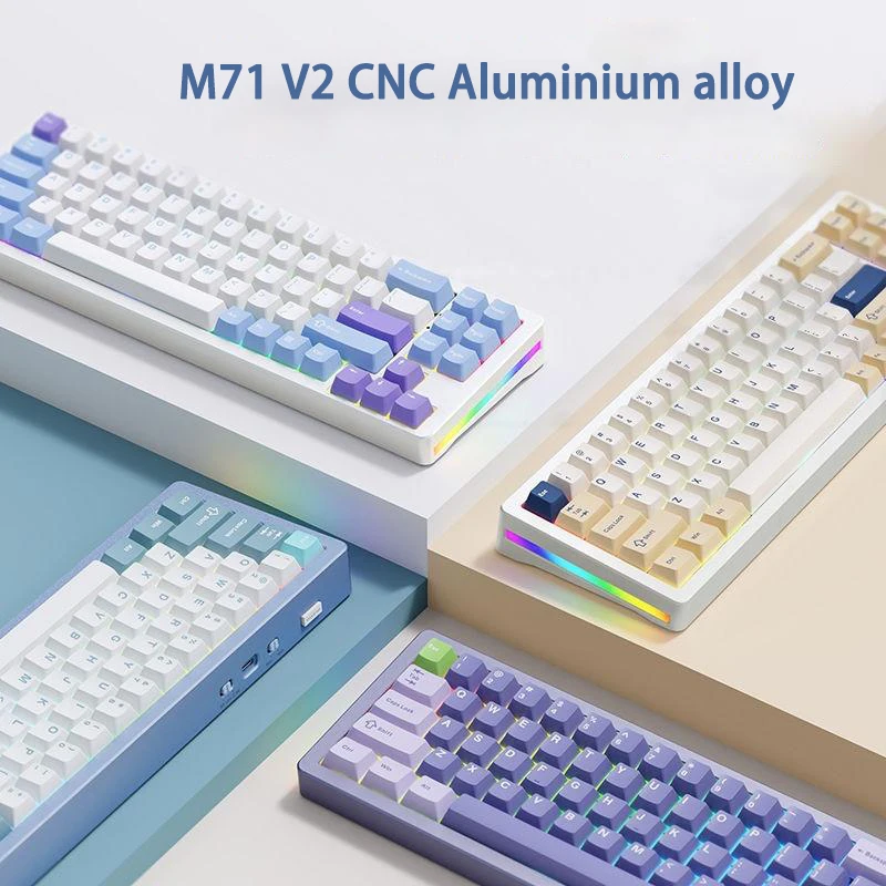 

Aluminum Alloy Shell Three Mode Wireless Mechanical Keyboard 68% 71 Keys Gasket RGB Keyboard Hot Swap M71 Gaming Keyboard for PC