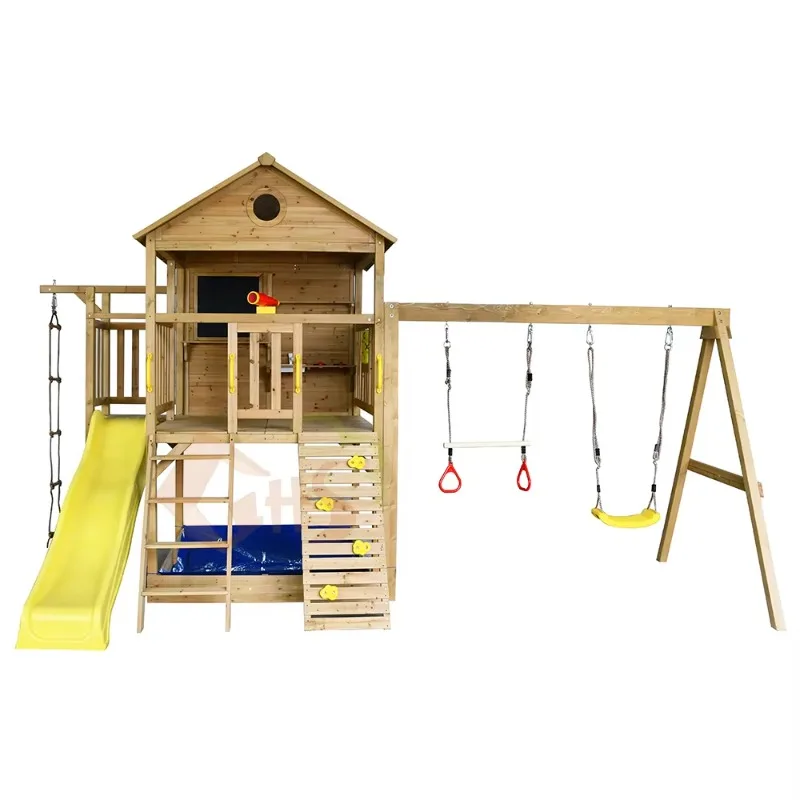 

Outdoor Children Kids Wooden Patio Swing and Slide With Climbing Ladder