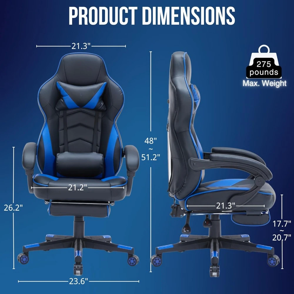 Gaming Chair with Comfortable Lumbar Support and Headrest, Height Adjustable, High Back Ergonomic Racing Computer Chair