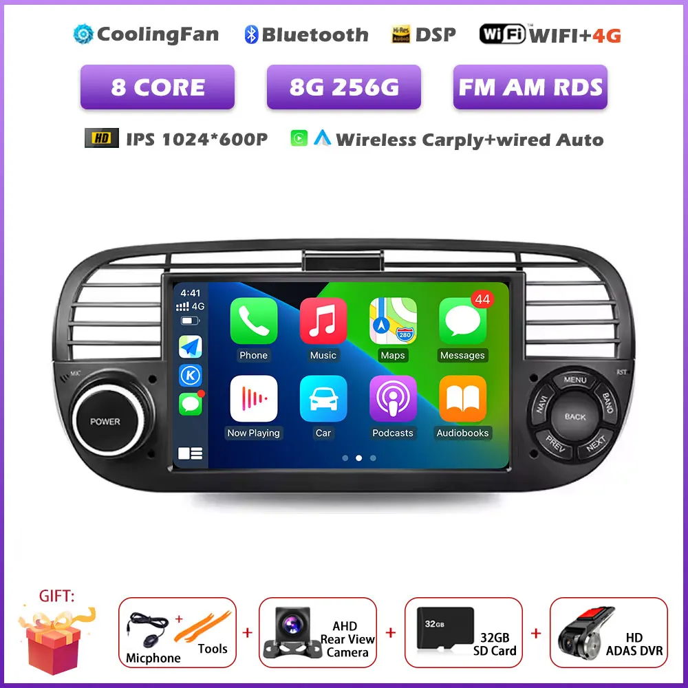 7 " Voor FIAT 500 2007-2015 GPS Navigatie Android 16 Auto Draadloze Carplay Auto Multimedia Video Speler Stereo Autoradio gereedschap BT