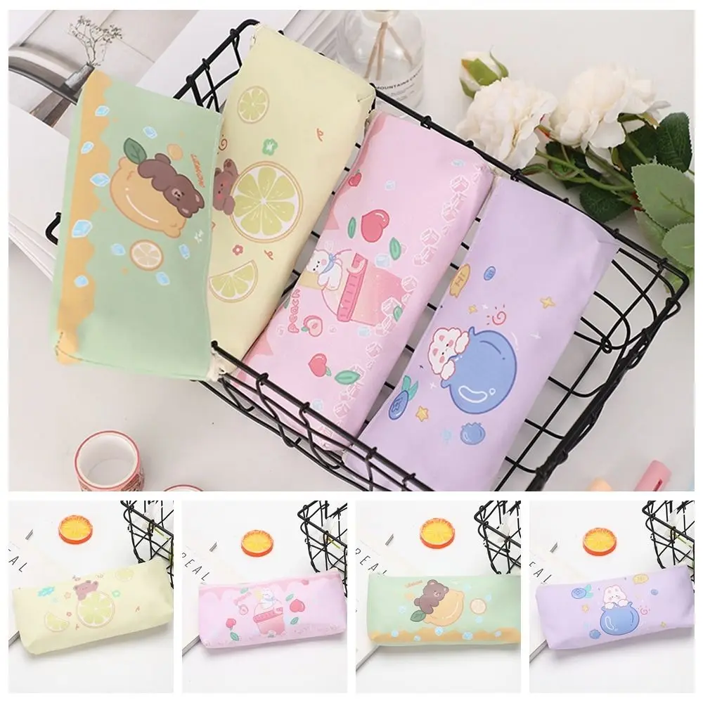 Kawaii Lemon Bear Pen Bag Cartoon Bear Korean Version Pu Pencil Case Large Capacity Multi-functional Pencil Bag School Supplie