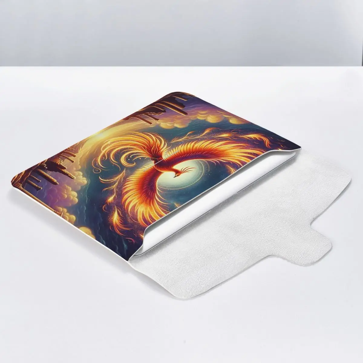 Phoenix Mythical Bird With Fiery Wings PU Leather Horizontal Laptop Sleeve Shockproof Soft Lining Notebook Case 13 Inch