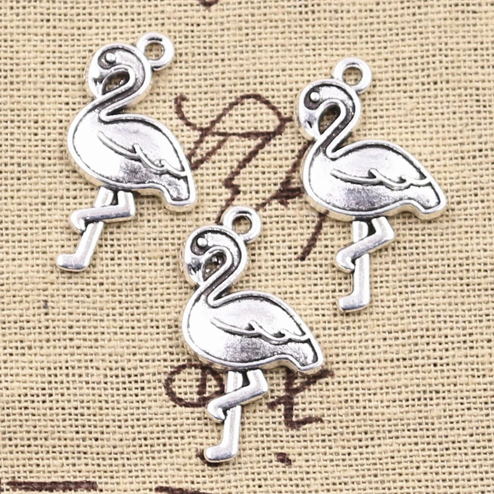 12pcs Charms Single Stand Crane Flamingo 28x15mm Antique Silver Color Plated Pendant Making DIY Handmade Tibetan Finding Jewelry