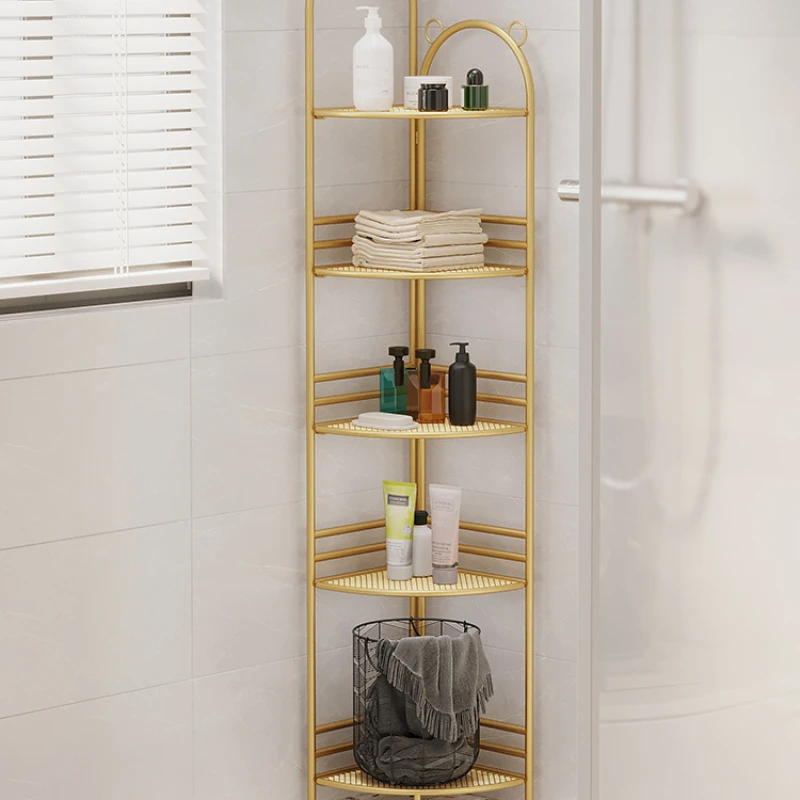 

Bathroom triangle shelf landing corner wall narrow shelf clothes towel rack wrought iron multilayer corner storage