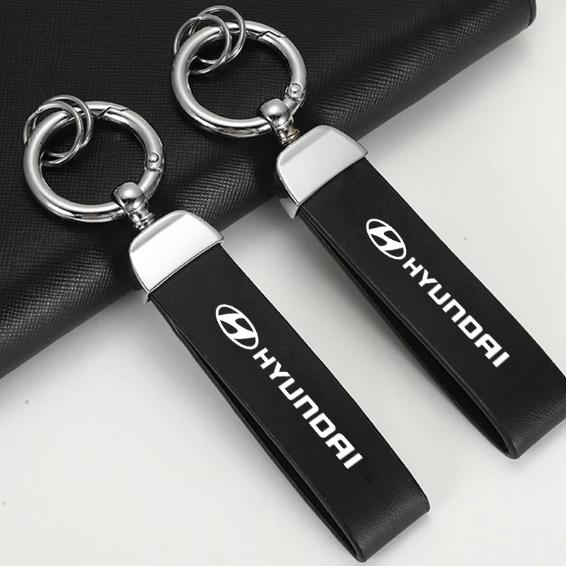 Leather Car Logo Keychain Key Ring Pendant Buckle Gifts For hyundai Accent Azera Elantra ioniq Palisade Tucson Tuscani Veloster