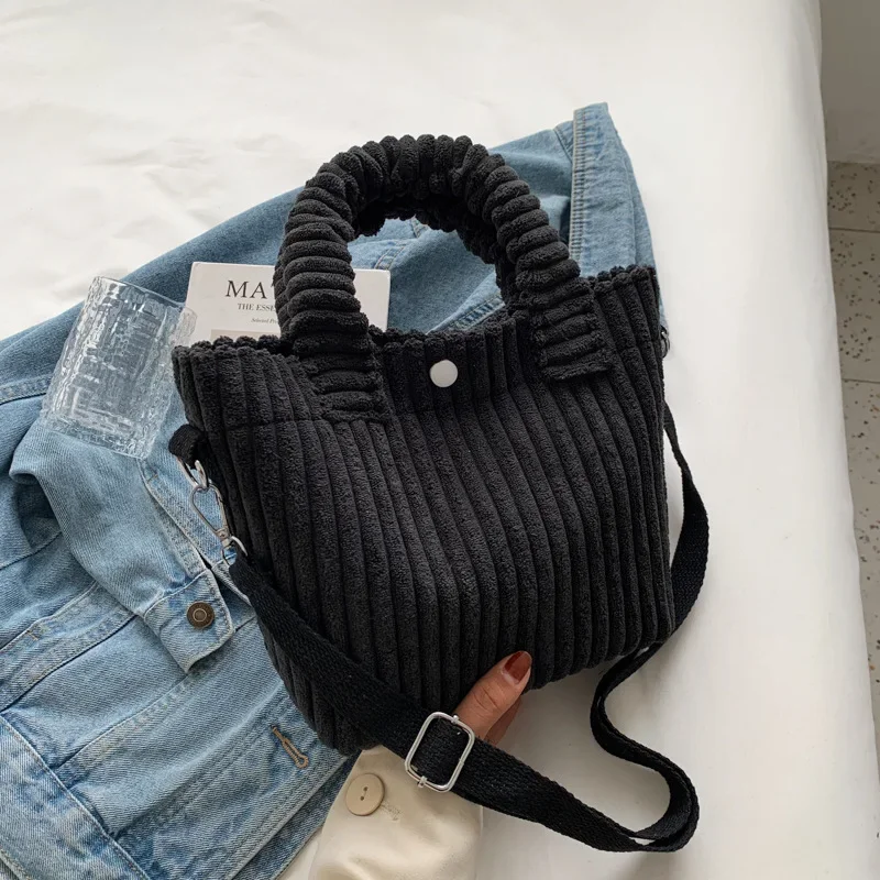 

Women's handbag winter corduroy handbag small foreign texture one shoulder crossbody handbag simple bucket bag