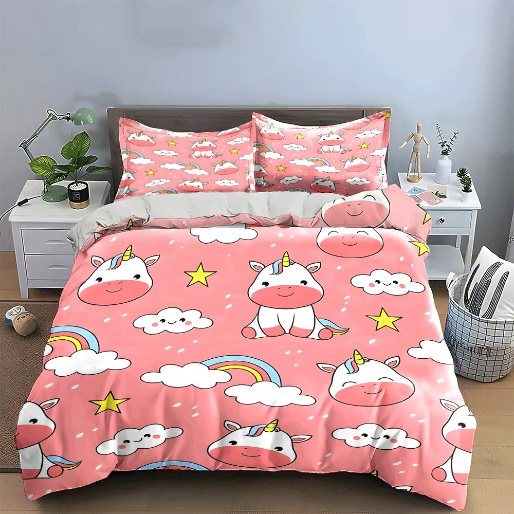 Unicorn Pattern Set for Kids Decor Exquisite three-piece bedding set gift for kids and adults