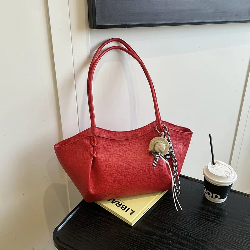 

Exquisite PU Solid Color Zipper Shoulder Bags High Capacity Female Bags on Sale 2025 Simple Sewing Thread Women's Handbags