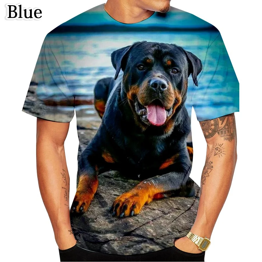 Newest Fashion Personality Design Cute Pet Dog Rottweiler 3D Printed T-Shirt Funny Stylish Mens and Womens