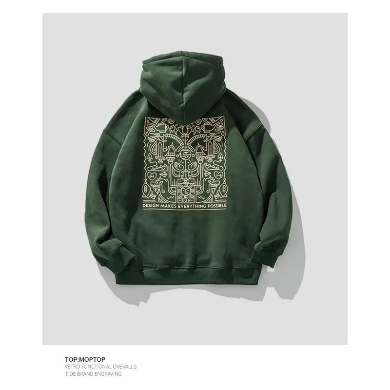 Felpa con cappuccio autunno e inverno verde giapponese da donna alla moda più velluto con cappuccio da coppia indossa un top da uomo spesso