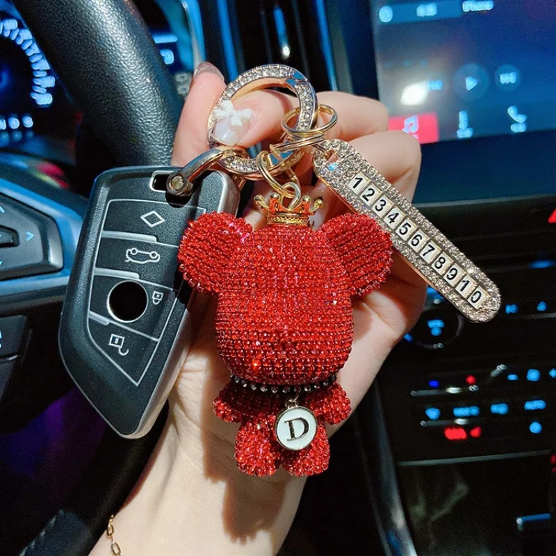 Luxury Aesthetic Keychain Cartoon Anti-lost Number Plate Rhinestones Crown Key Chain Lady Charm Bag Car Key Chains for Women