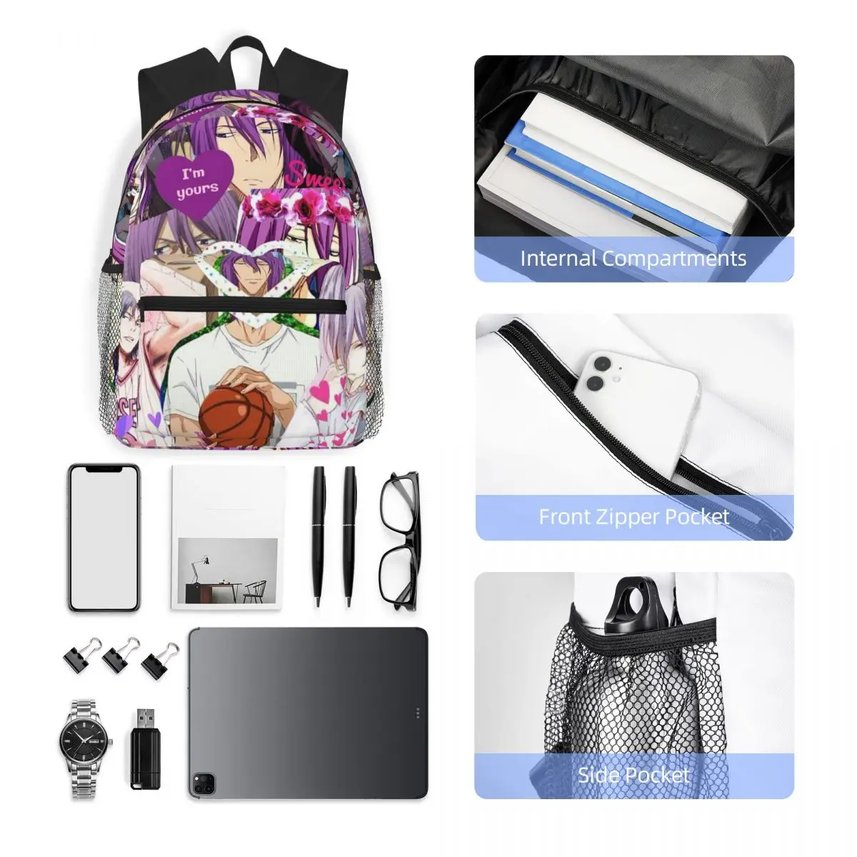 Anime Basketball Kuroko No Basket Murasakibara Atsushi Student Backpack School Bag Daypack for Men Women Bookbag Shoulder Bags