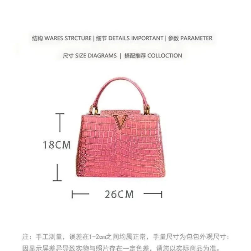 2024 Crocodile Pattern Lacquer Leather Bright Face Handbag Small High Grade Texture Light Luxury Women\'s Bag